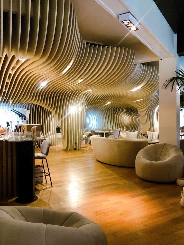 Modern Aluminum Baffle Ceiling Curved Metal Slat System for Hotel Decor