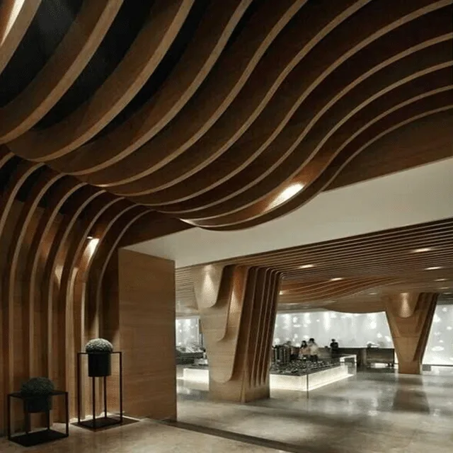Modern Aluminum Baffle Ceiling Curved Metal Slat System for Hotel Decor