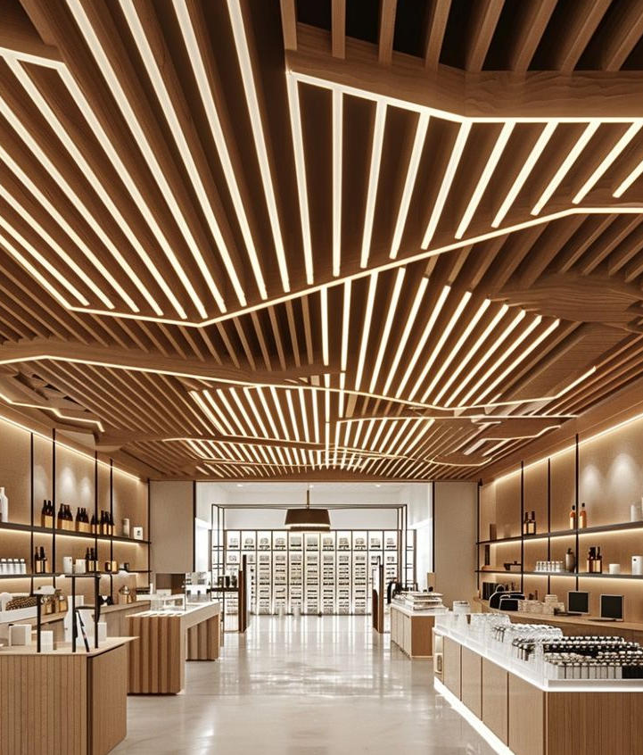 Linear Wood Grain Aluminum Baffle Fireproof Suspended Ceiling System