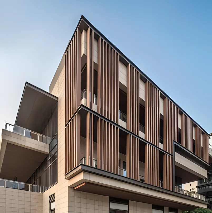 Wood Effect Aluminum Baffle Exterior Wall Cladding & Facade System