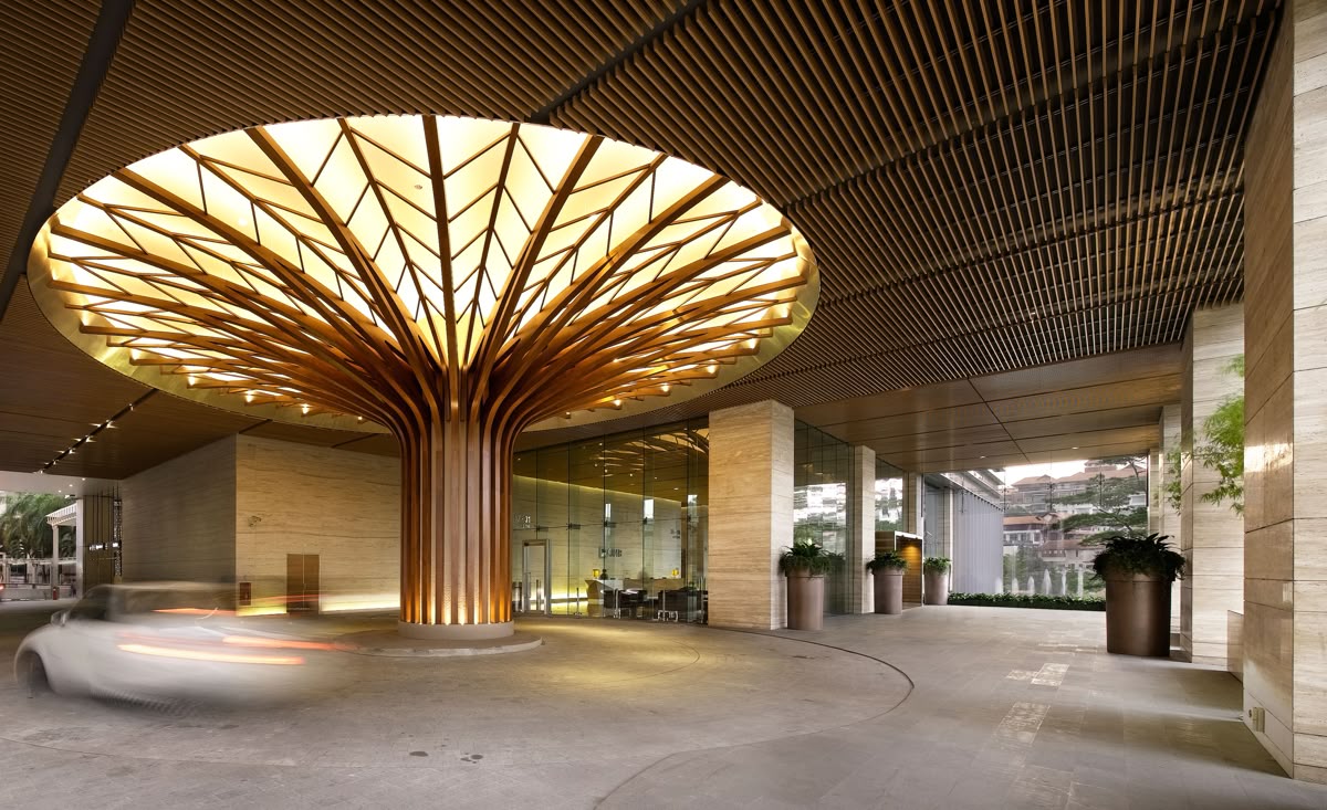Curved Wood Grain Aluminum Tube Wave-Shaped Ceiling & Wall System