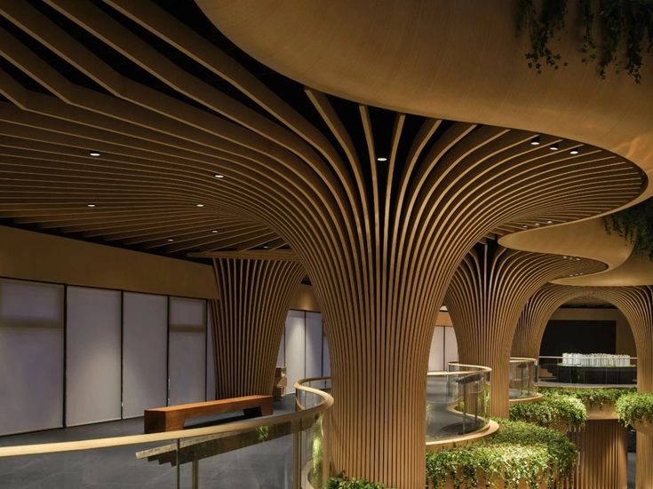 Curved Wood Grain Aluminum Tube Wave-Shaped Ceiling & Wall System