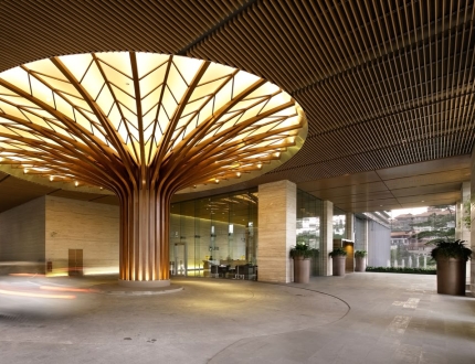 Curved Wood Grain Aluminum Tube Wave-Shaped Ceiling & Wall System