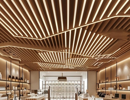 Linear Wood Grain Aluminum Baffle Fireproof Suspended Ceiling System